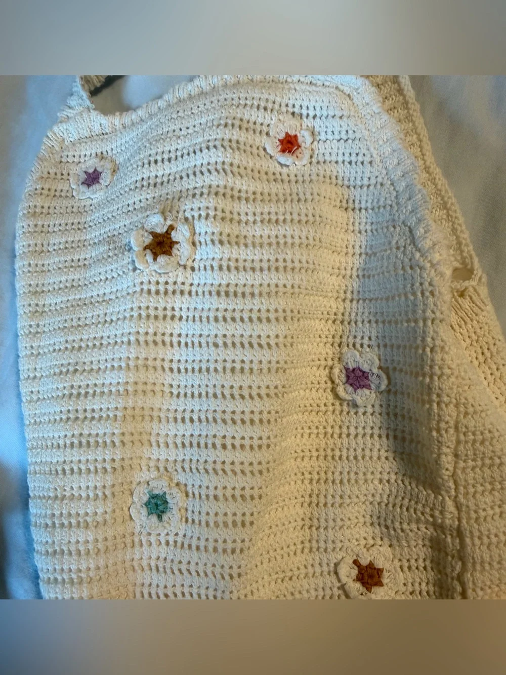 Zara White Crochet One-Piece with Multicolor Floral Accents, Size 4